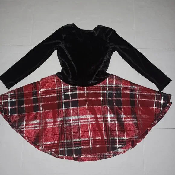 BONNIE JEAN FIT & FLARE LONG SLEEVE BOW DETAIL VELVET PLAID CHRISTMAS DRESS - Picture 6 of 7